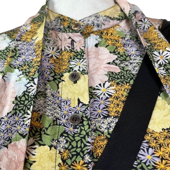 Rokh Silk Split Floral Frill Dress Ruffle Strap Pink Yellow Blue Women's Size 10 - Picture 11 of 16